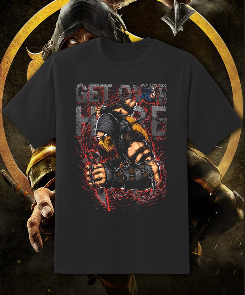 Mortal Kombat Scorpion Get Over Here! 80&rsquo;s Shirt Adult & Youth sizes! Fast Ship!