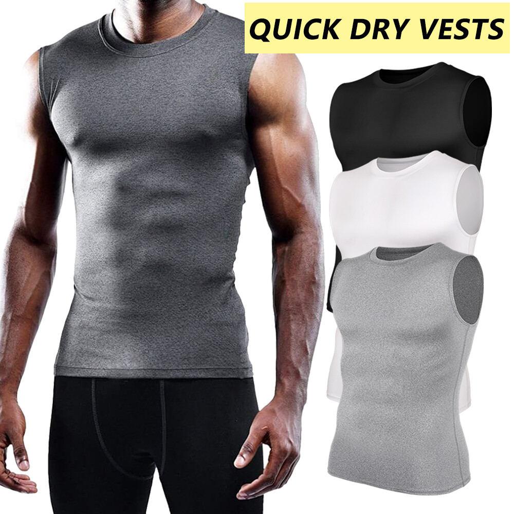 Mens Slimming Activewear Compression Vest T-Shirt QUICK DRY Tank Tops 2 Pack Top