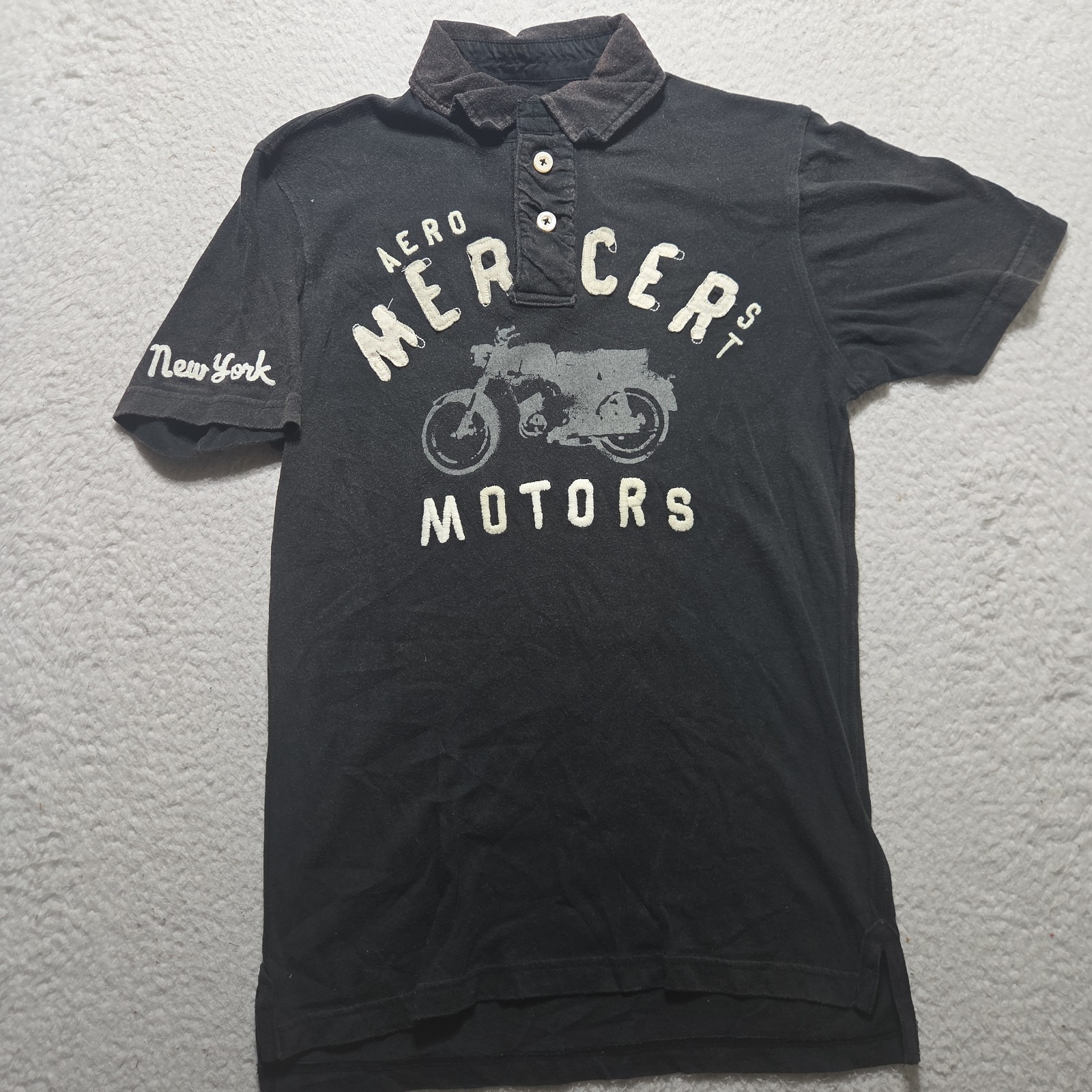 Aeropostale Aero Mercer St Motors 2 Button Black Shirt Y2K Preppy Faded Small
