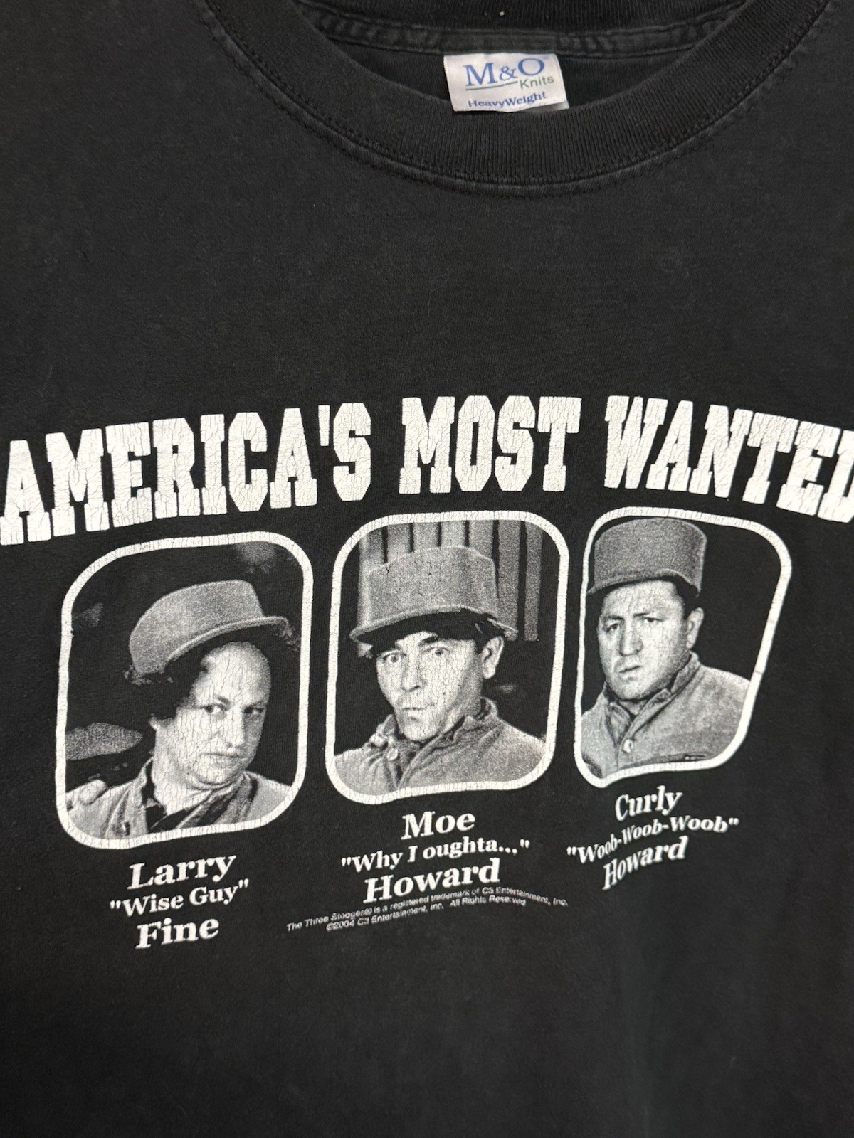 VINTAGE Three Stooges America’s Most Wanted Shirt Adult Size Large Black Mens