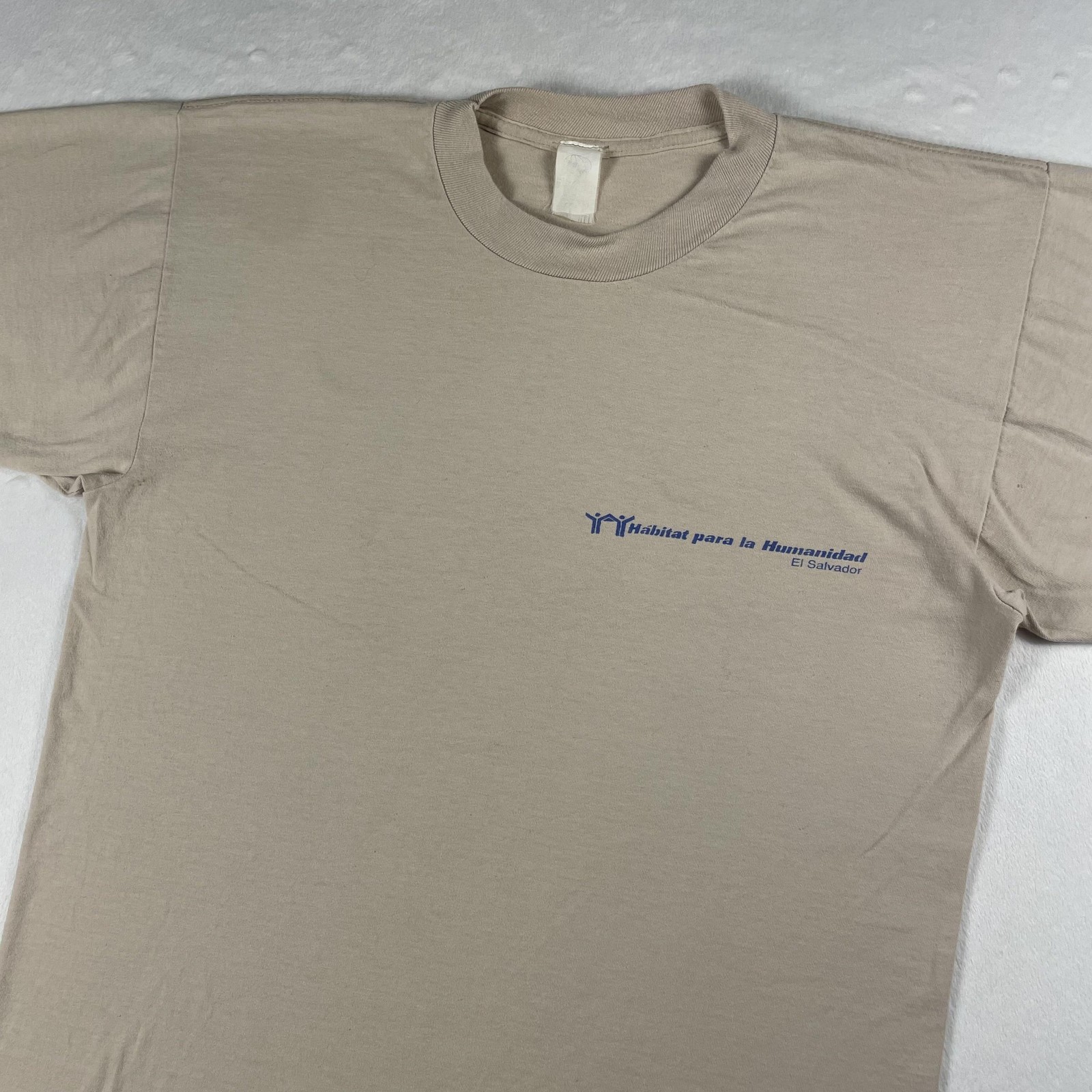 Vtg 80s Habitat For Humanity Tee L Beige El Salvador Floorplan Blueprint Art USA