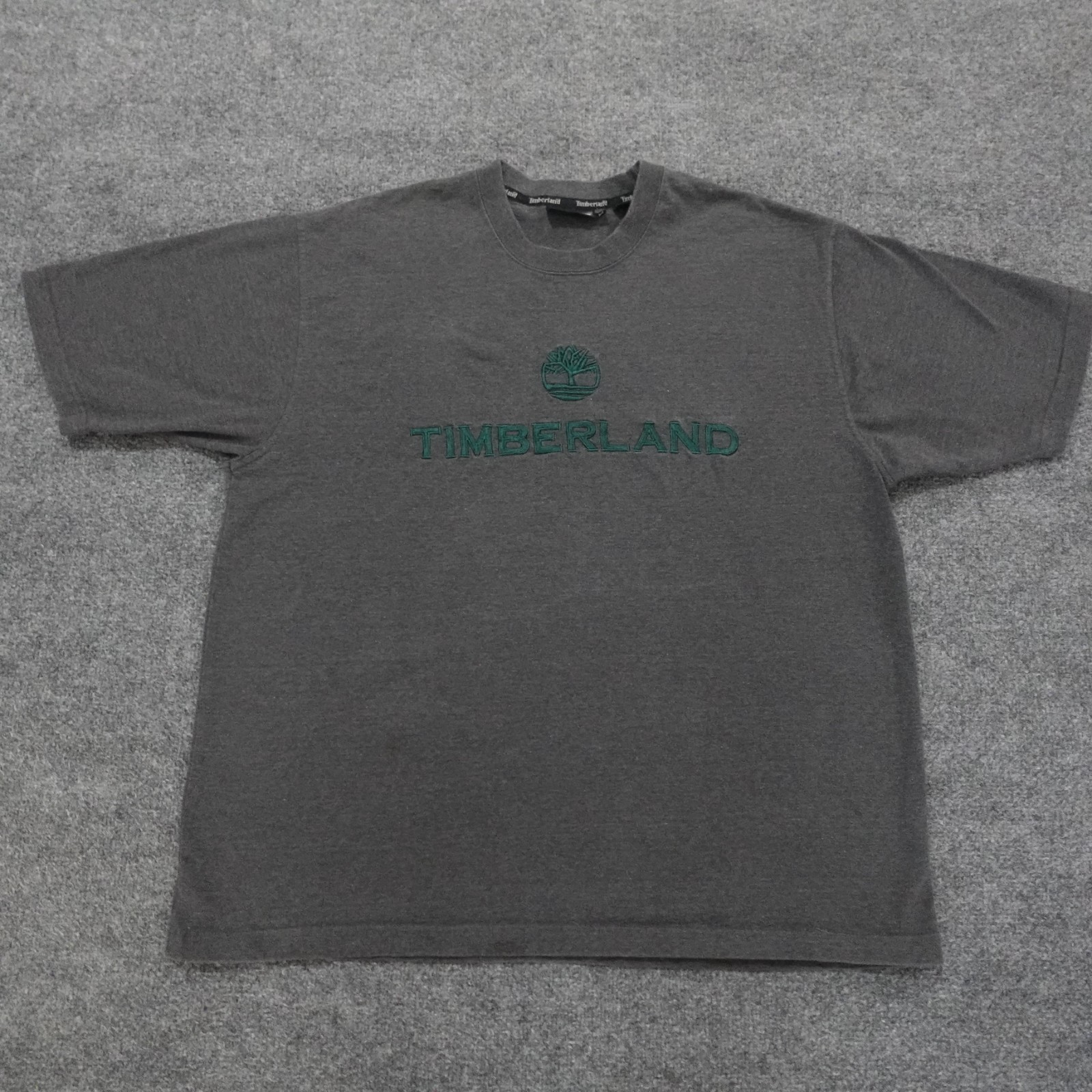 VTG Timberland Shirt Men XL Gray Green Embroidered Crew Neck T Hip Hop Y2k 0684