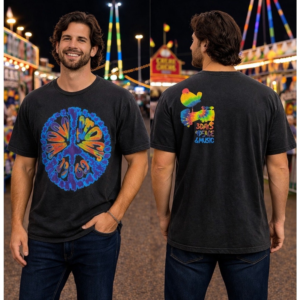 Woodstock 3 Days of Peace Music Black T Shirt Men’s Large 42-44