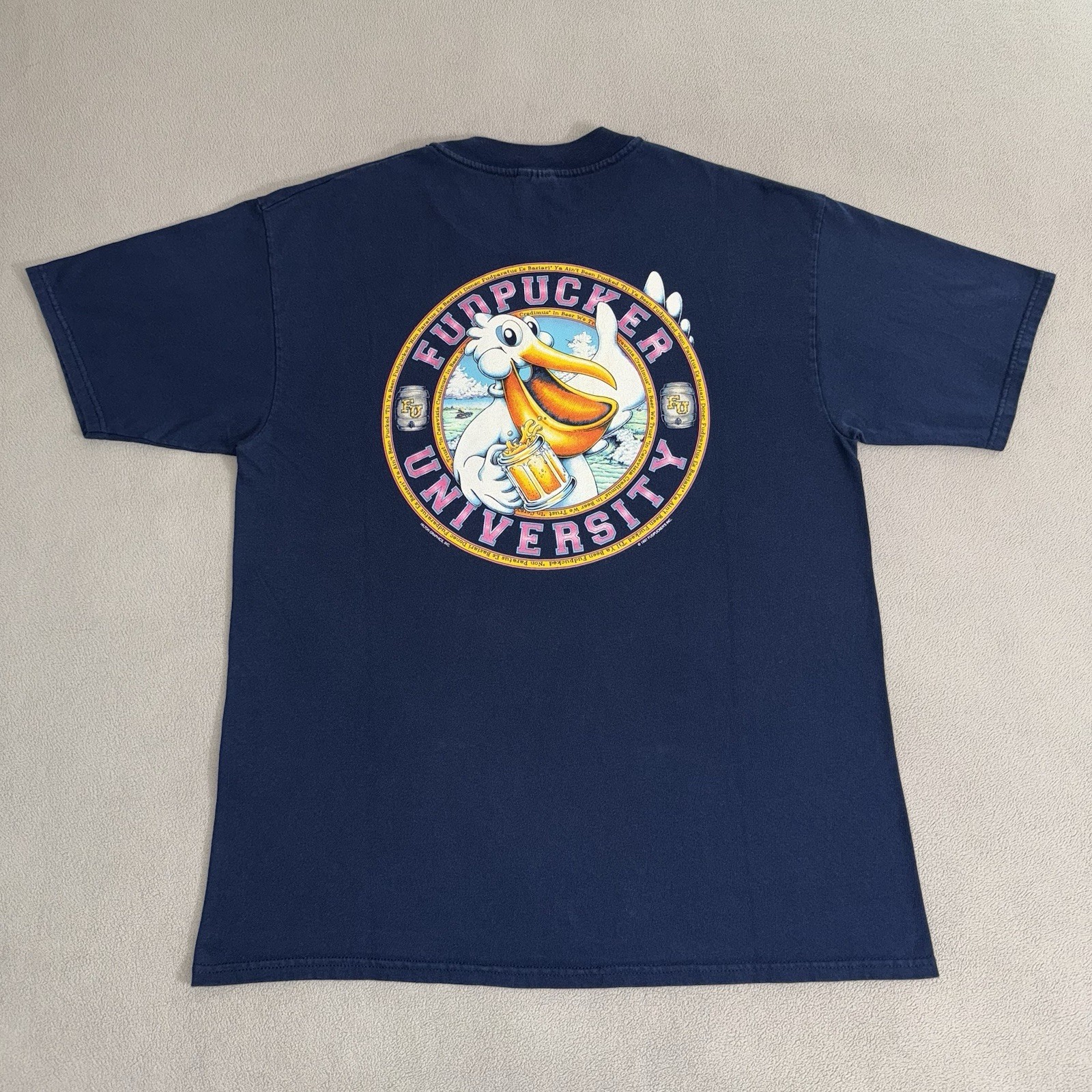 Vintage Fudpucker University Beer Humor T-shirt Size L Florida Bird College 90s