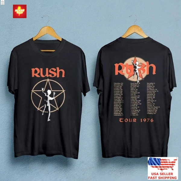 New Apparel Rush Band Music Tour 1976 T-Shirt, Vintage Rock Concert Tee