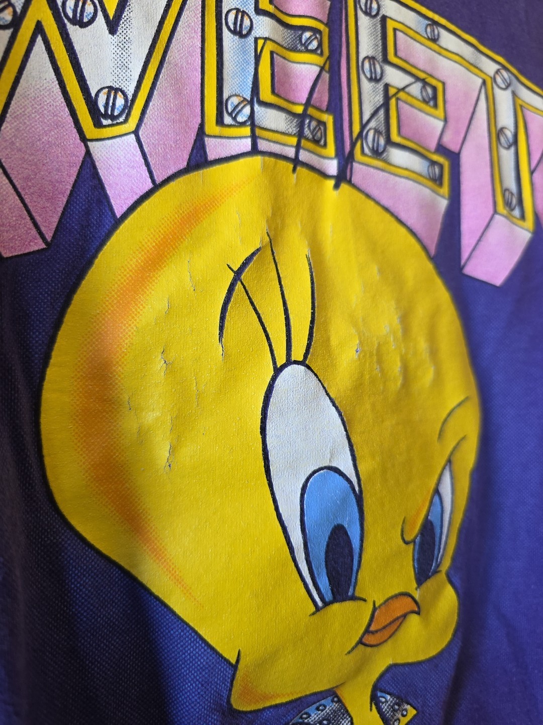 Vintage Tweety Bird Looney Tunes 1997 Graphic T Shirt BIKER 90s XL Purple