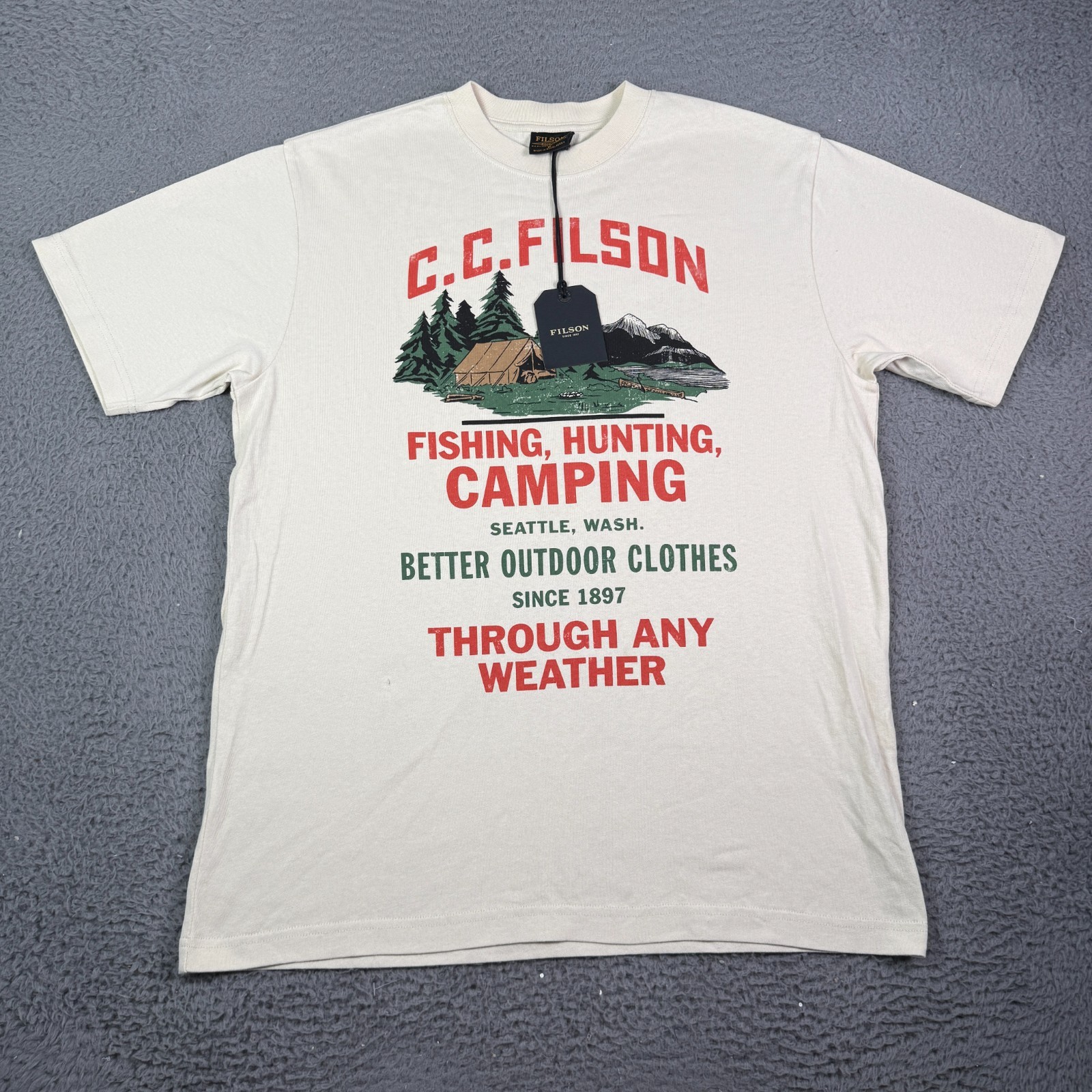 C.C. Filson Frontier Graphic Tee Shirt Mens M Birch Camping Fishing Hunting NEW