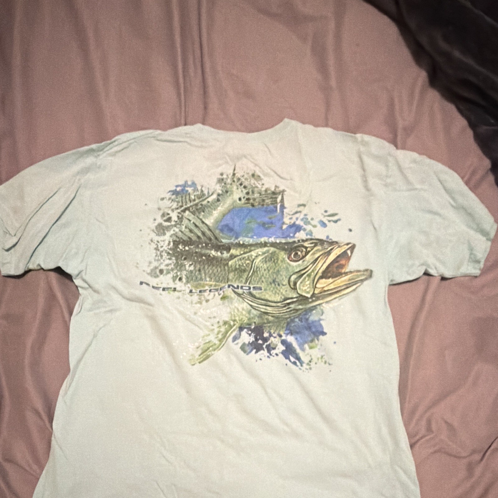 Columbia Men’s L Blue Cotton Crew Neck Short Sleeve Double-Sided Fish Tee