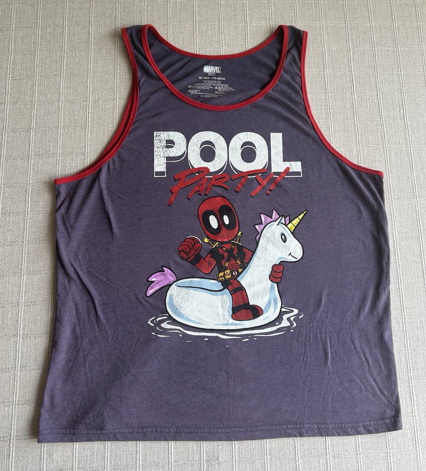 Marvel Deadpool Pool Party Graphic Print Purple/Red Tank Top Men&rsquo;s Size 2X