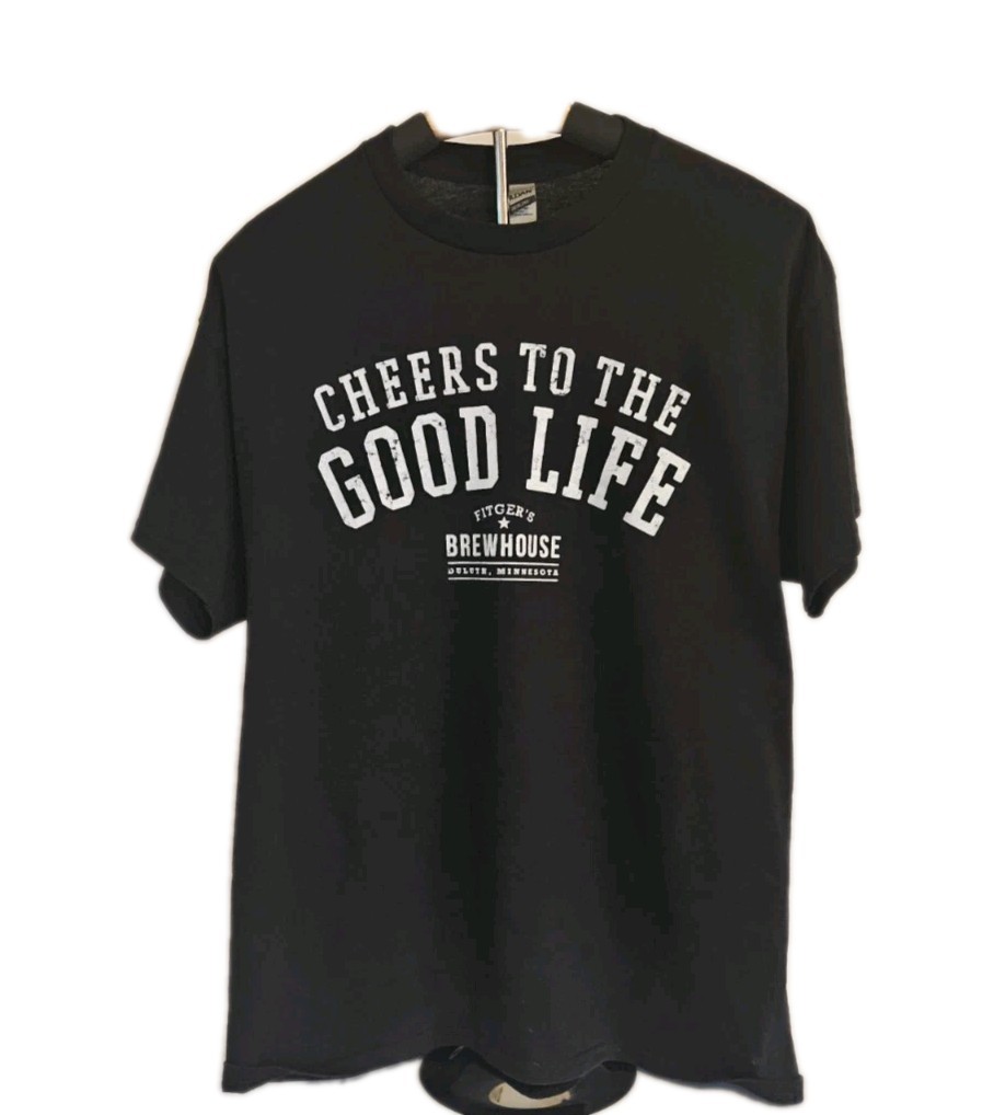 Gildan Mens Size Large T Shirt Black Fitgers Brewhouse Duluth Minnesota DryBlend