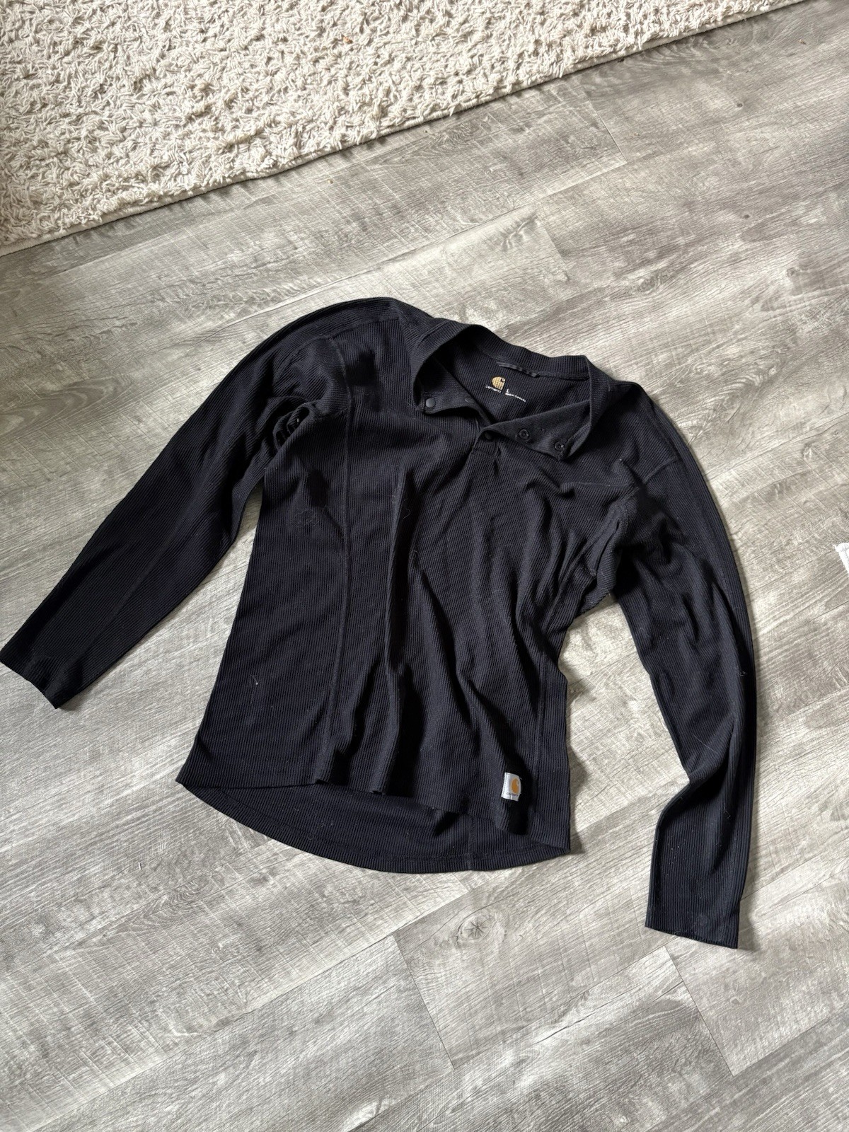 Carhartt Black Ribbed Thermal Henley Shirt Long Sleeve Men’s Large