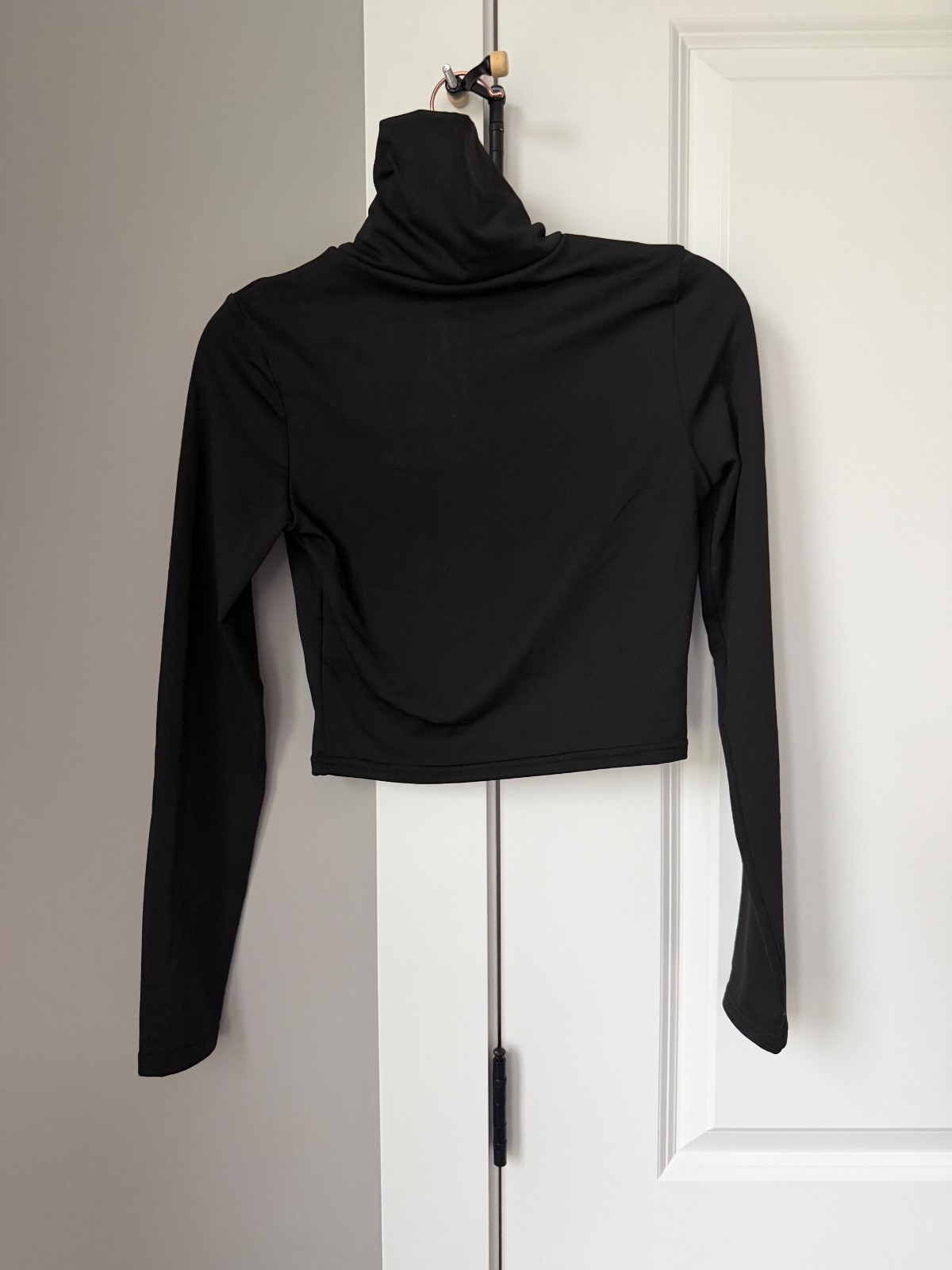 Black Mock Neck Quarter Zip Top Silver Zipper Slim Fit Long Sleeve Pullover