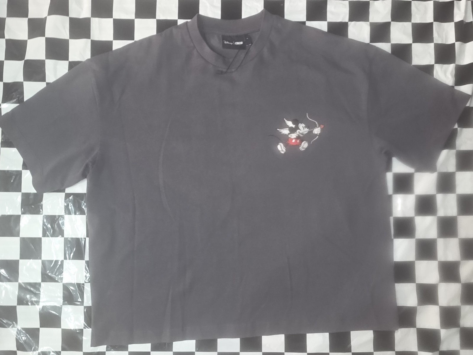 Asos Design Disney Cupid Mickey Boxy Oversized T-Shirt Mens Small Gray Tshirt 3i