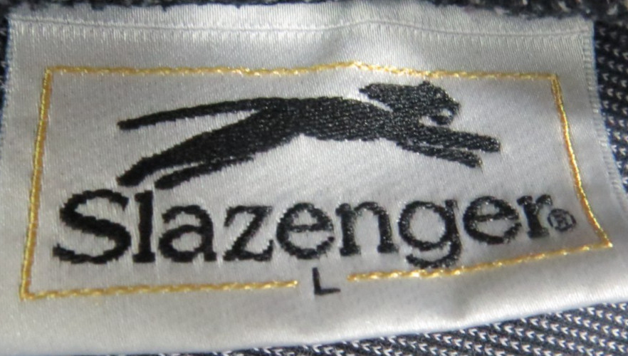 Slazenger Vintage 90s Mock Neck Shirt Men Large Gray White Pinstripe Long Sleeve