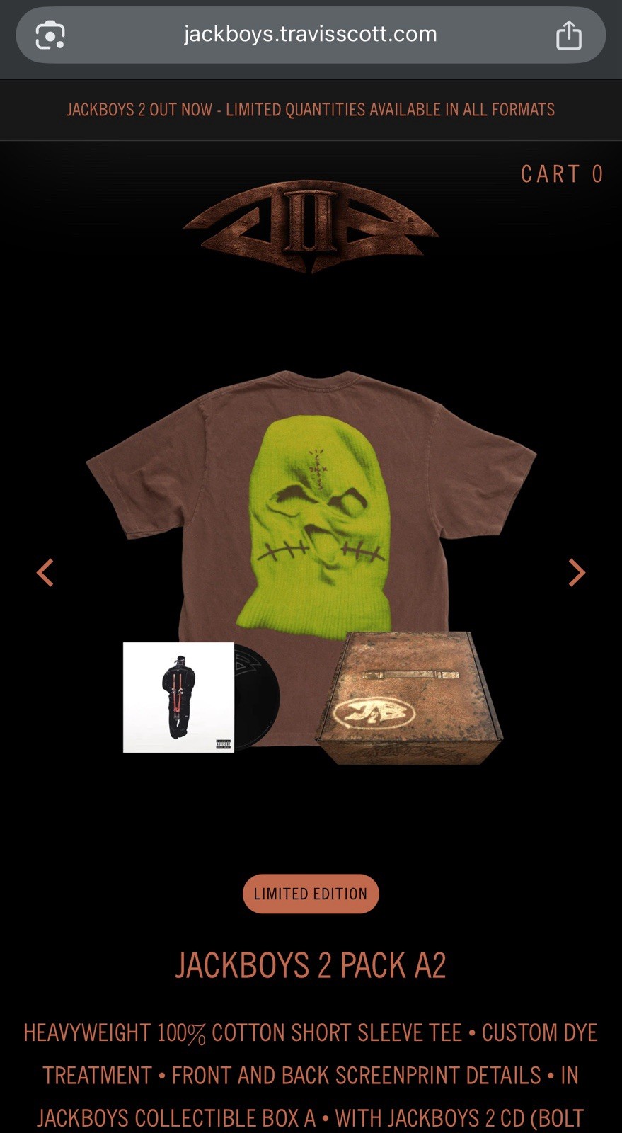 TRAVIS SCOTT CACTUS JACK Limited Edition Jackboys 2 T-Shirt / CD Rare Box Set XL
