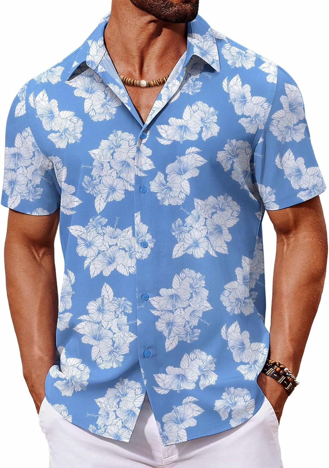 Mens Hawaiian Shirt Tropical Floral Short Sleeve Button Down Summer Beach Casual