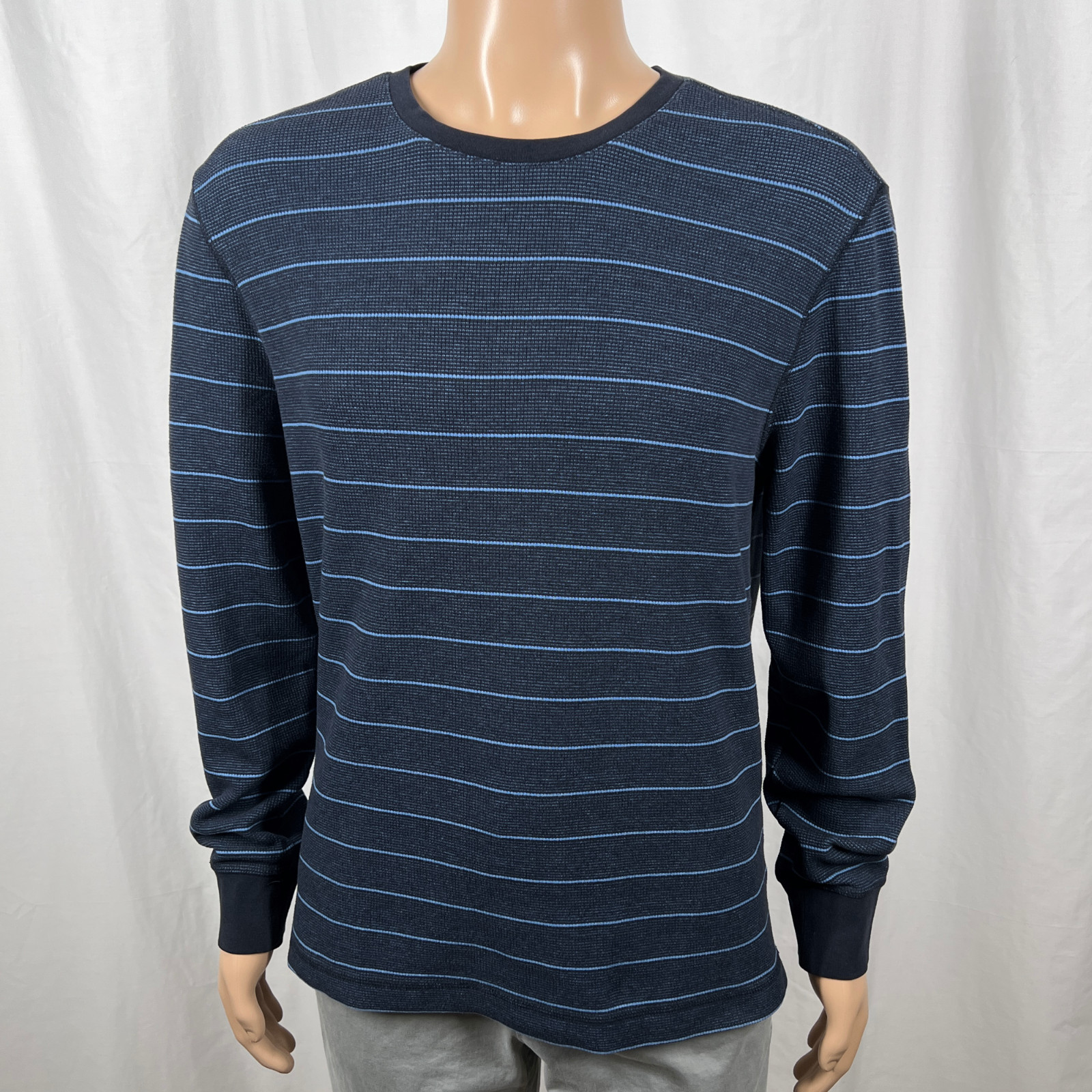 Banana Republic Men&rsquo;s Large Navy Blue Striped Long Sleeve Thermal Knit T-Shirt