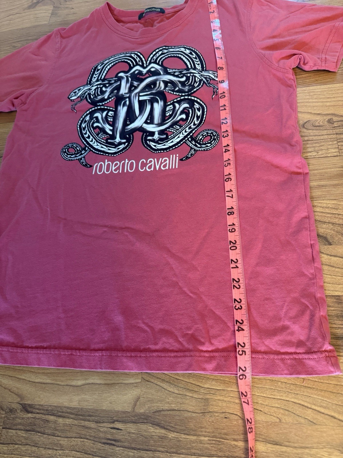 Roberto Cavalli Men’s Red Snake Logo Graphic Print Crew Neck T-Shirt Sz M