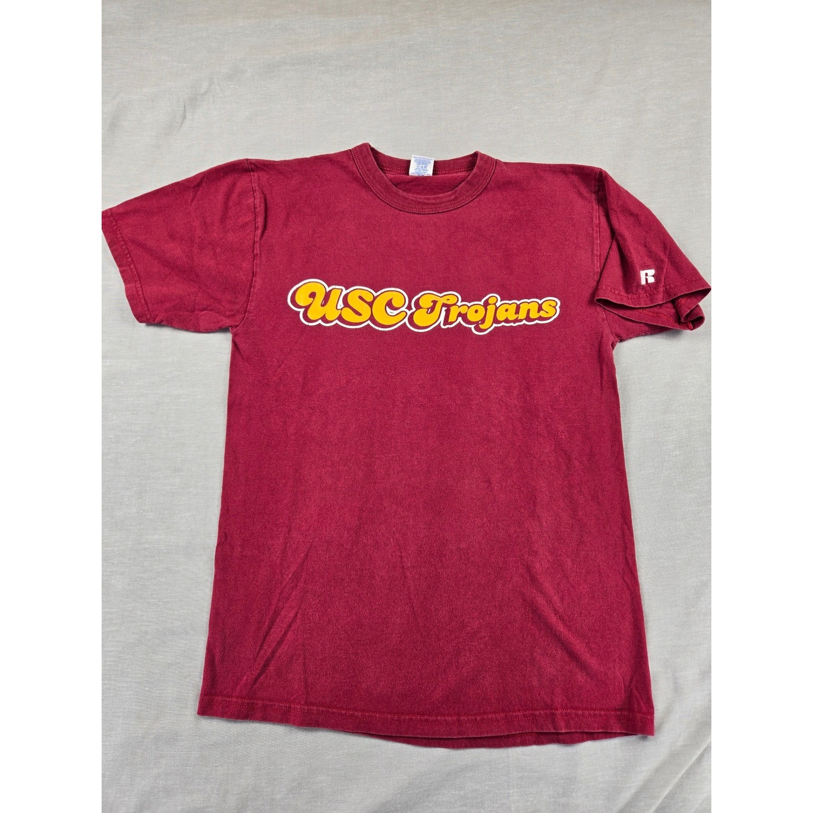 Vintage Russell Athletic USC Trojans Mens Maroon Graphic T-Shirt Small Cotton
