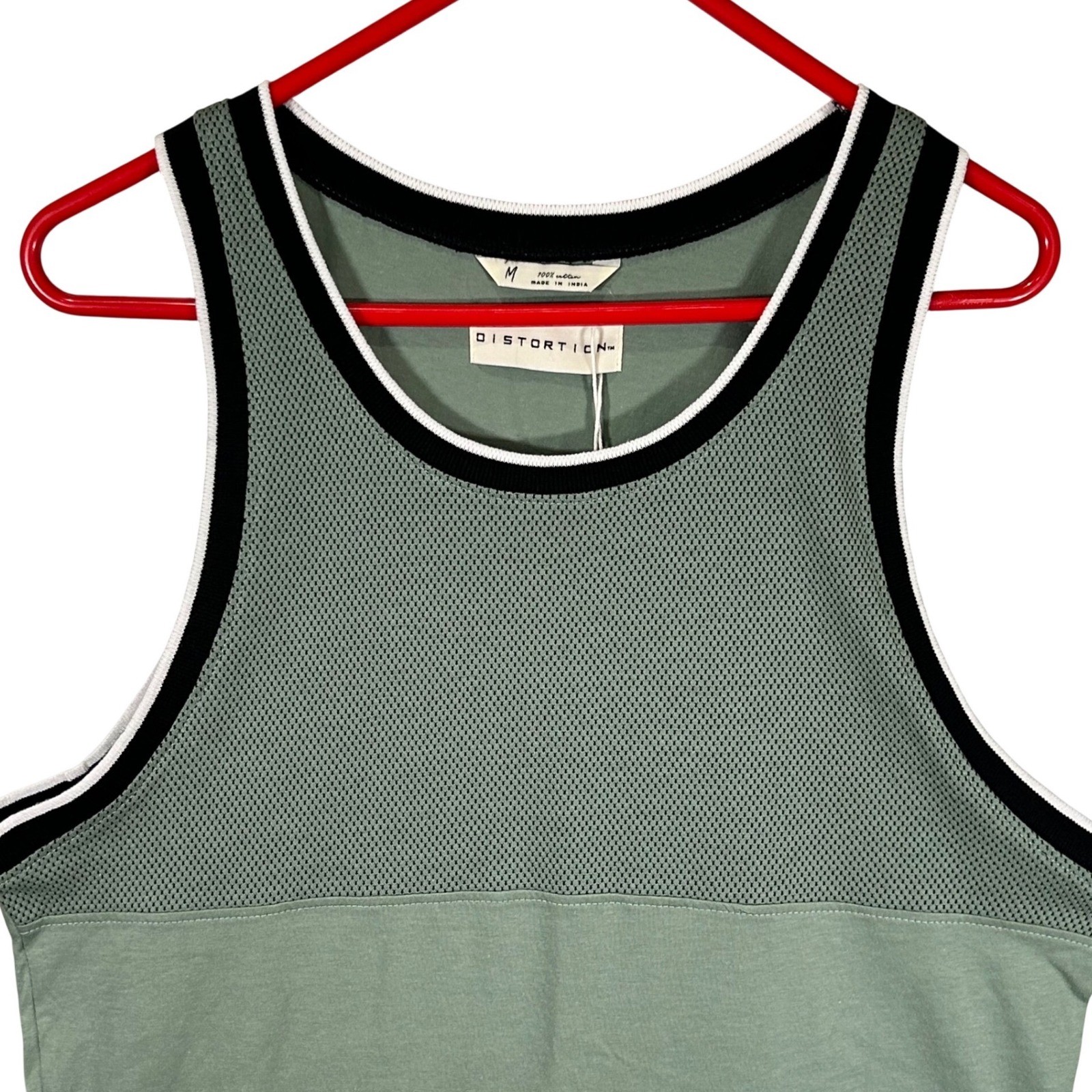 Distortion Mens Sage Green Mesh Panel Cotton Tank Top Sleeveless Shirt Size M