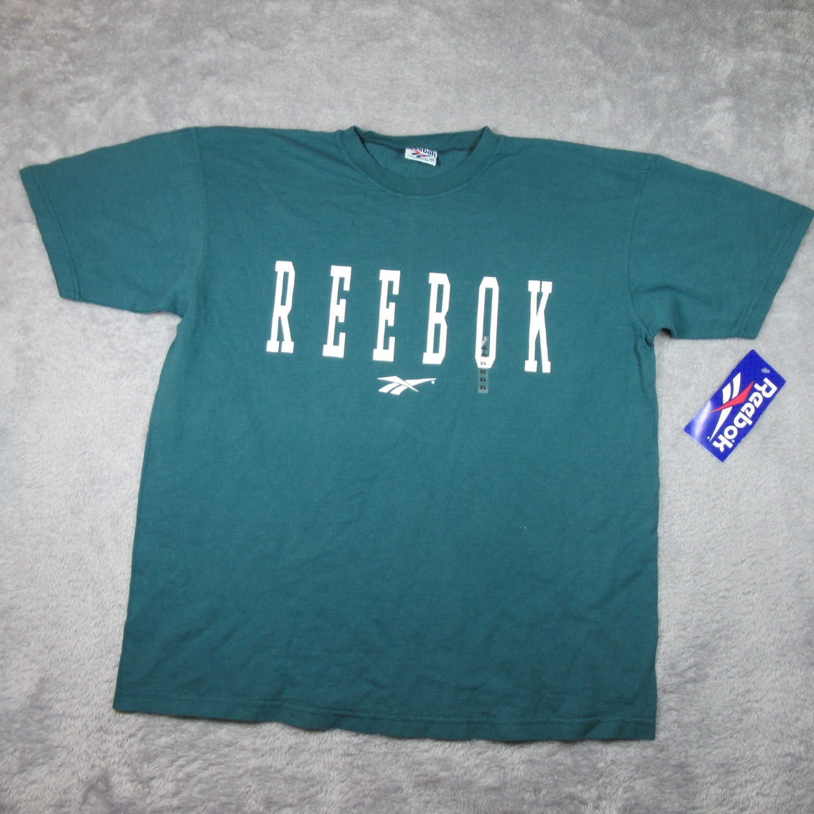 Vintage Reebok Shirt Mens XL Green Teal Big Logo Spellout Made in USA Football