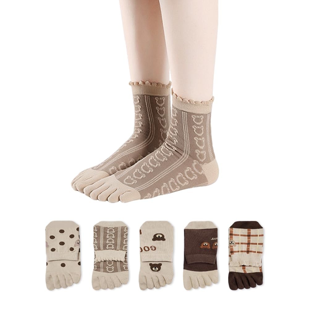 Womens Girls Toe Socks Five Fingers Cute Colorful Ankle Athletic Running