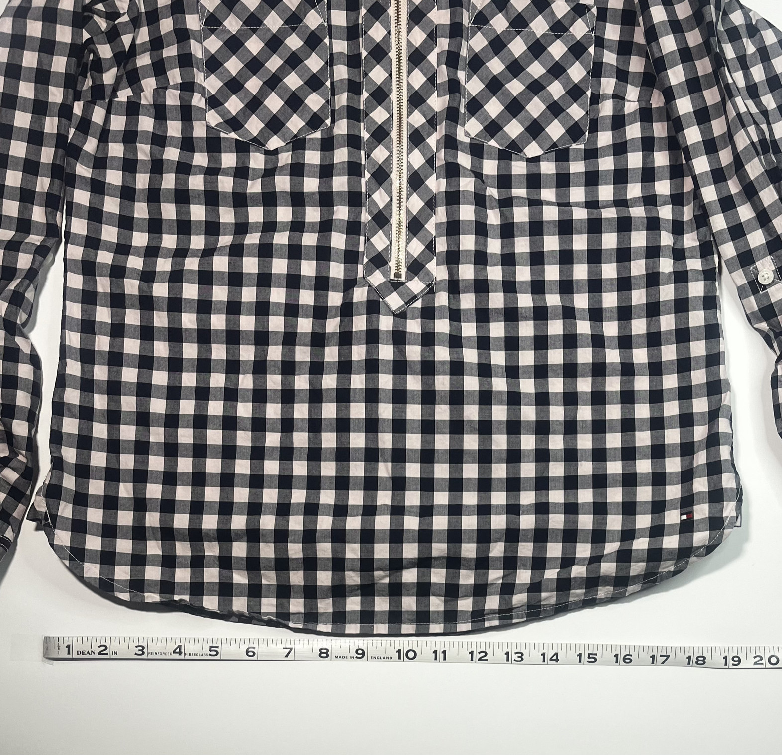 TOMMY HILFIGER Women XS Black and White Flannel Gold Zip-Up