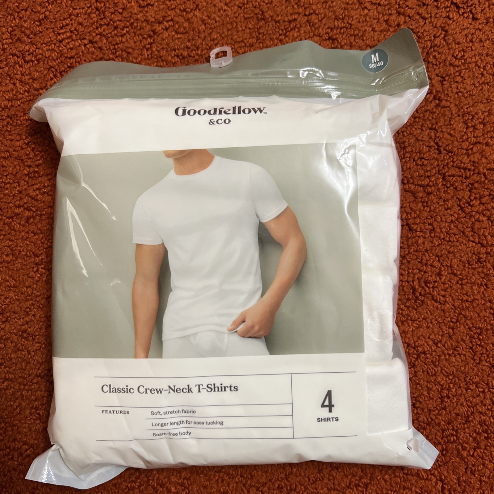 NWT Goodfellow 4 Pack Men&rsquo;s Cotton Crew Neck T-Shirts White Size Medium 38-40&Prime;