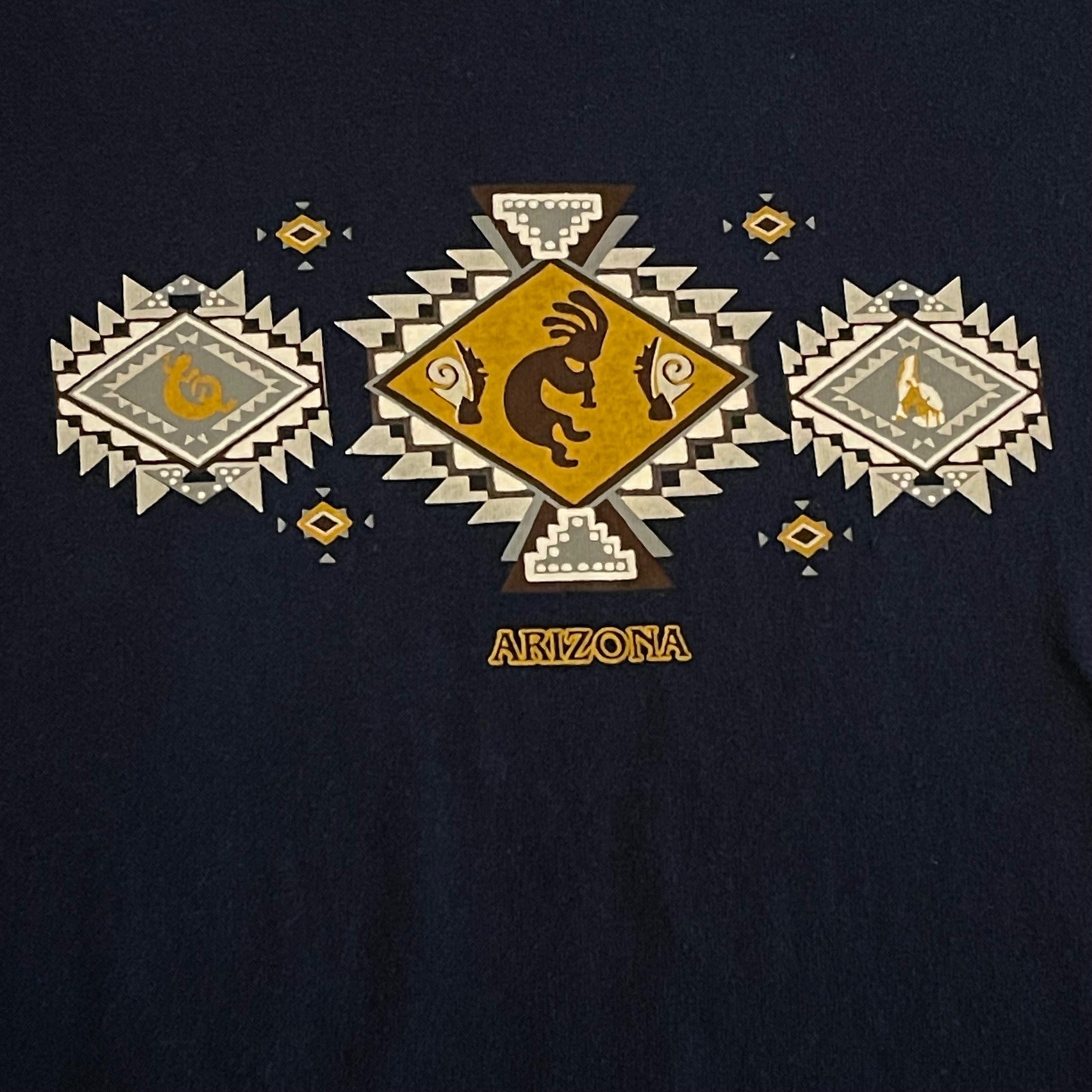 Vintage Yazbek Arizona Kokopelli Southwest Graphic T-Shirt Mens XL Navy Blue 90s