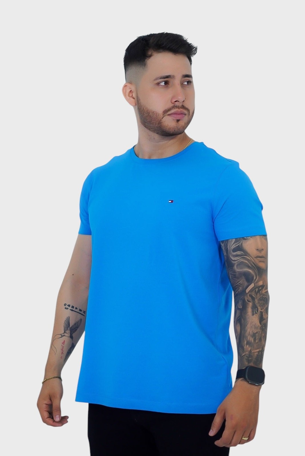Tommy Hilfiger Men&rsquo;s Stretch Cotton Extra Slim-Fit T-Shirt Cerulean Aqua-Large