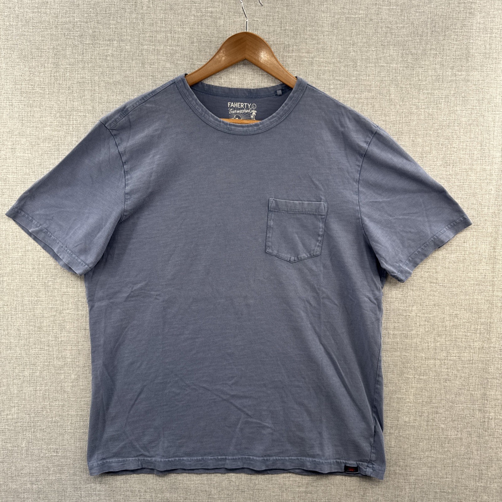 Faherty Sunwashed Slub T Shirt Large Blue Short Sleeve Pocket Luxury Organic (A)
