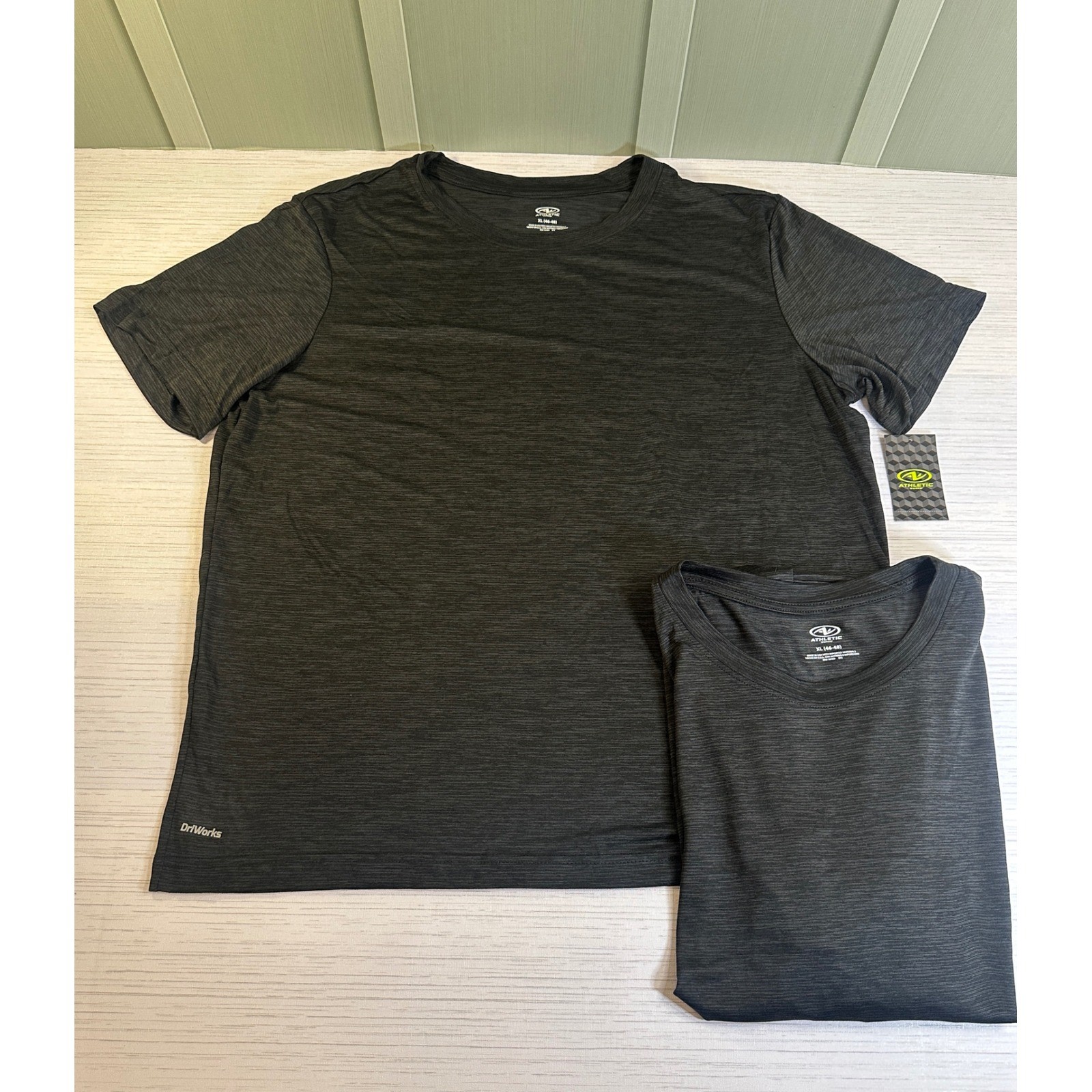 Athletic Works Mens DriWorks Poly Jersey Tee 2 Pack Rich Black Stripe XL 46-48
