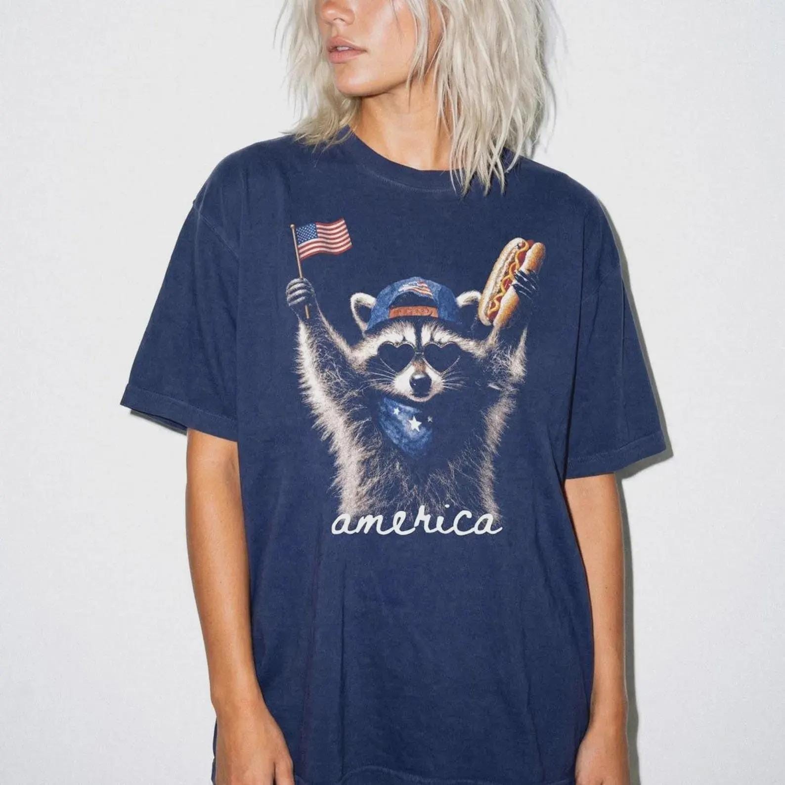 Funny Raccoon 4th of July Shirt Feral & Free Patriotic Tee Gift