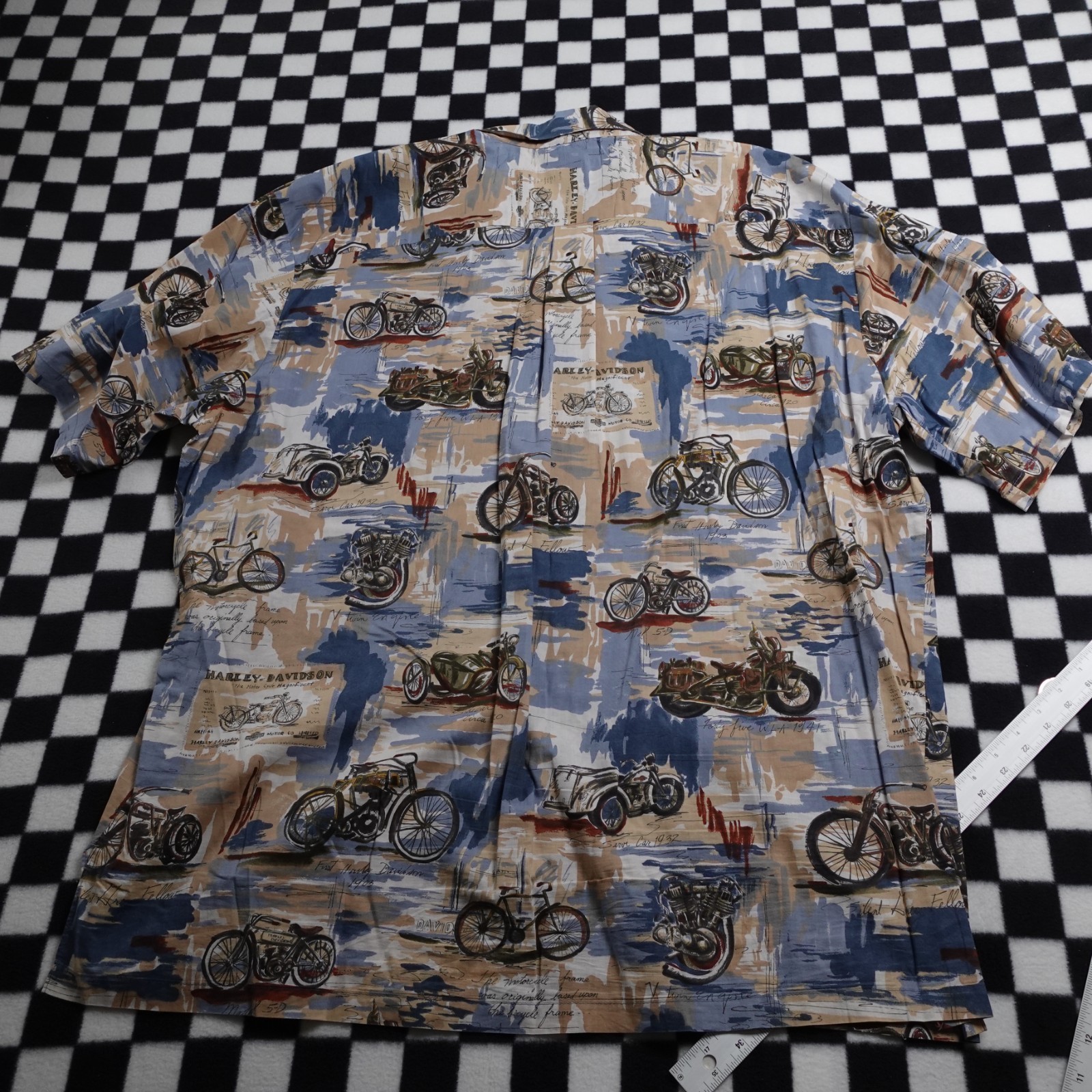 Vintage Harley Davison biker Hawaiian style all over print button up Shirt 3XL