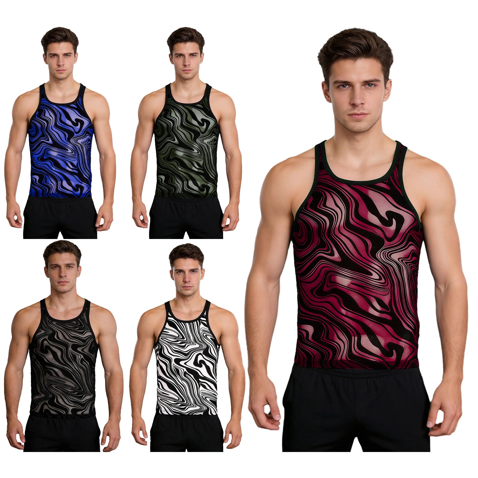 Mens Tank Tops Daily Wear Shirts Vacation T-Shirt Gym Undershirts Fitness Mesh