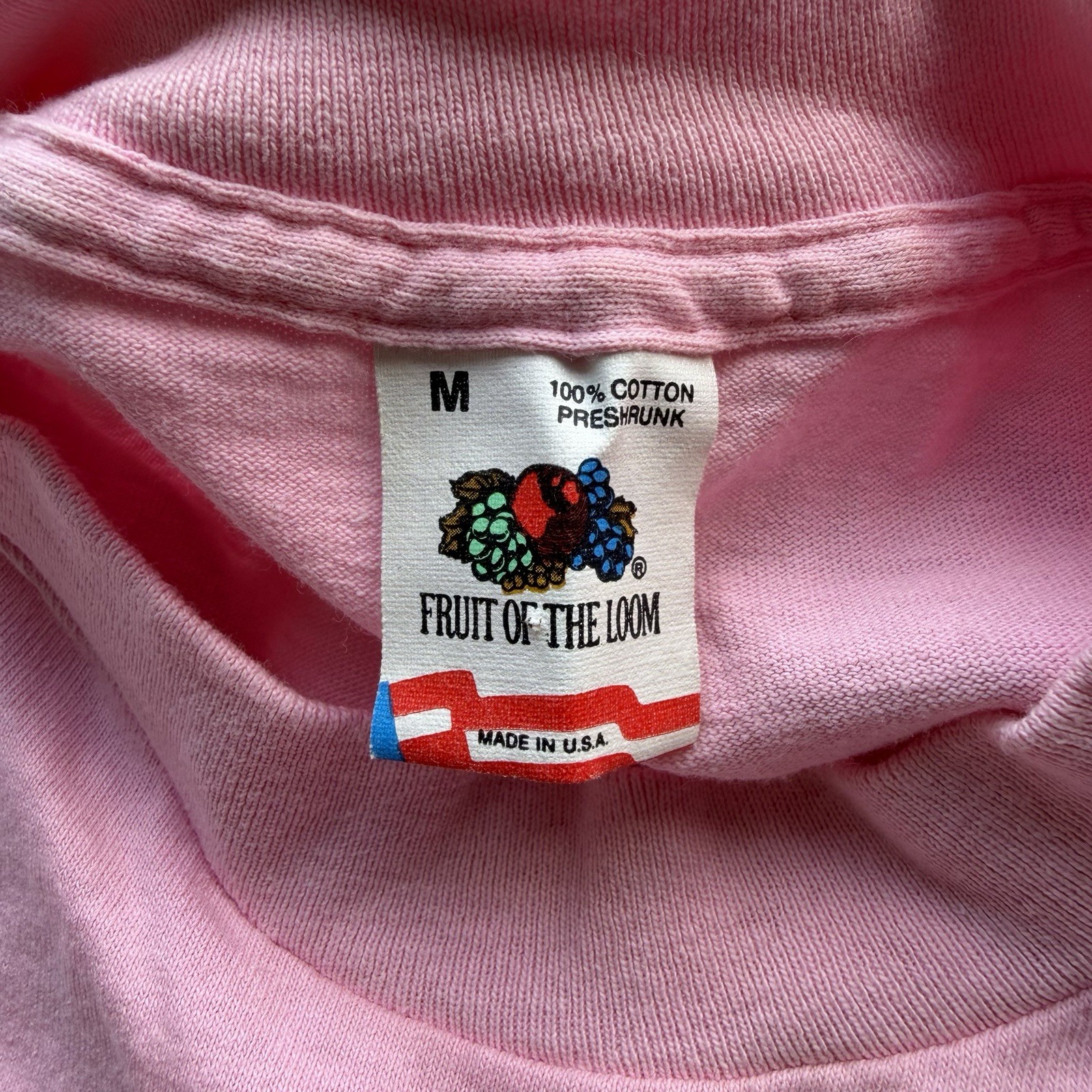 Vintage 90s Fruit Loom Second Hand Rose Mens M Shirt Pink USA Single Stitch