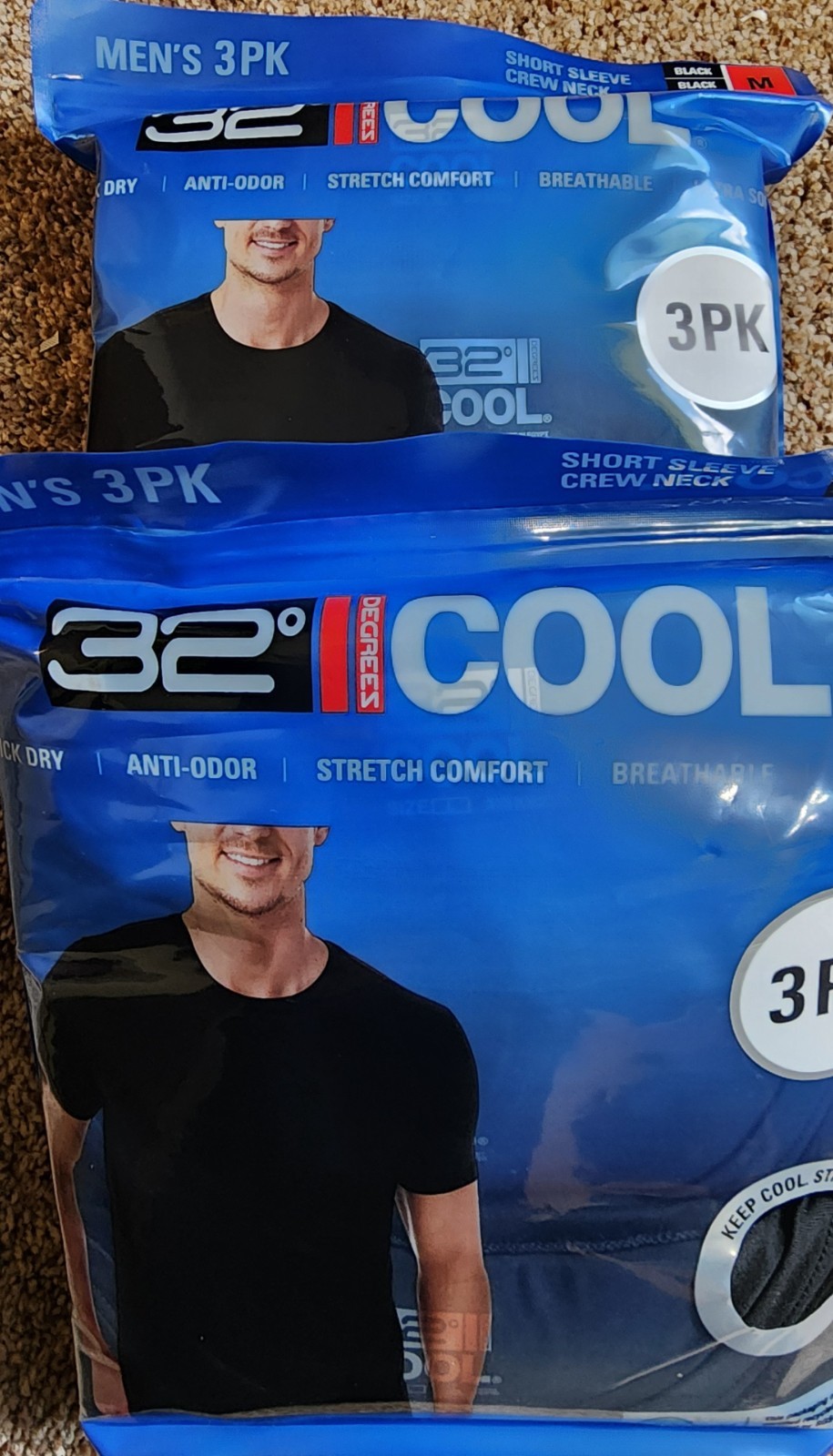 NIP 32 Degrees Men&rsquo;s SZ Med Cool Tee, 3 Pkg Black Crew Neck
