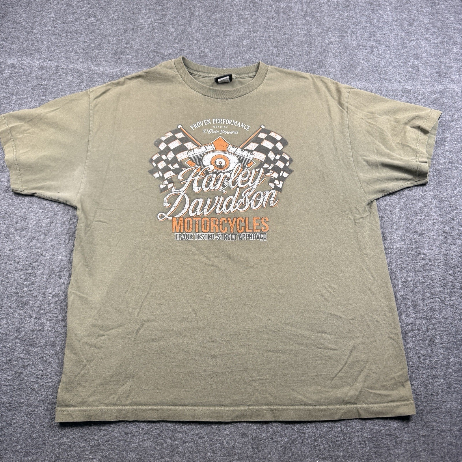 Harley Davidson Shirt Mens 2XL Green Biker High Desert Boise Idaho Engine Flag