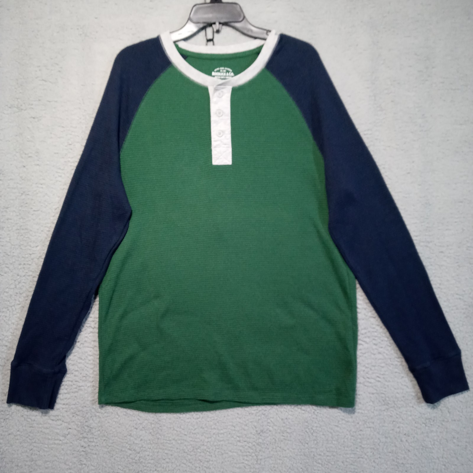 Roebuck Co Shirt Mens Waffle Knit Henley Large Tall Green Color Block Thermal