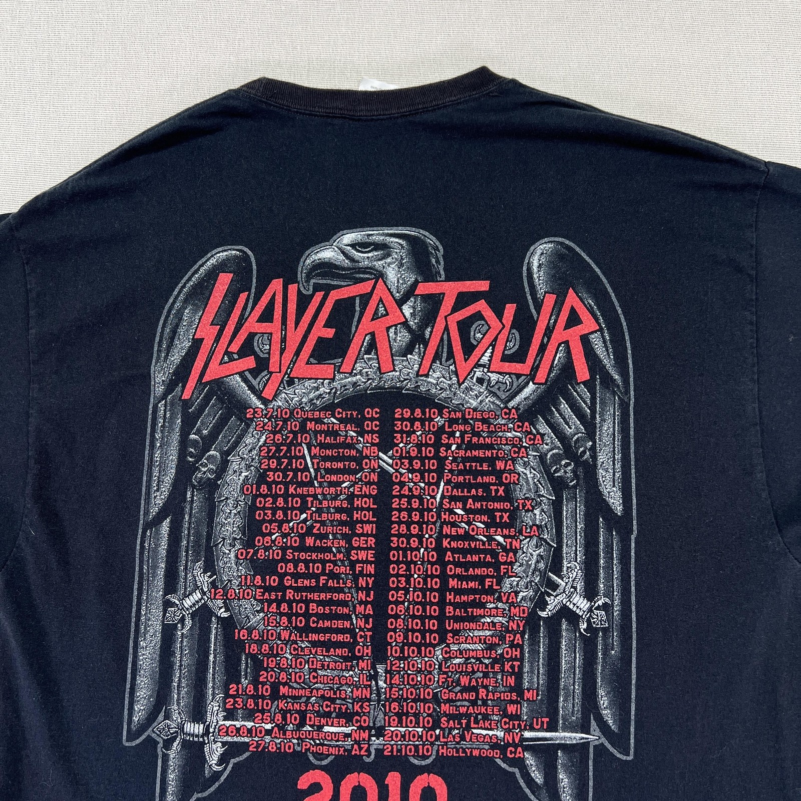 Slayer Shirt Mens XL Black Hanes Heavyweight 2010 Tour Band Tee Back Hit