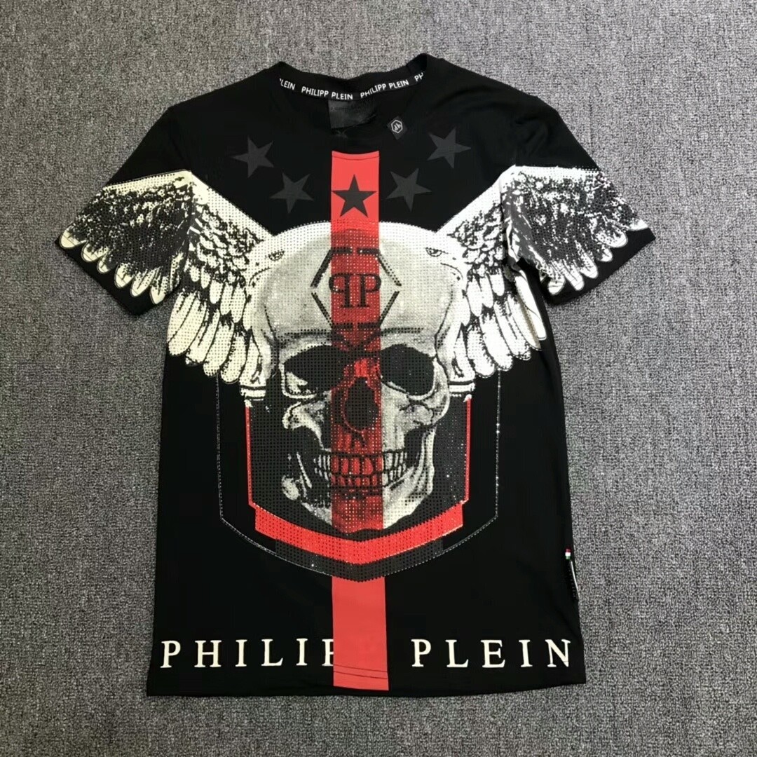 PHILIPP PLEIN INDIAN T-SHIRT PHILIP SKULL RHINESTONE SKULL POLO T-SHIRT