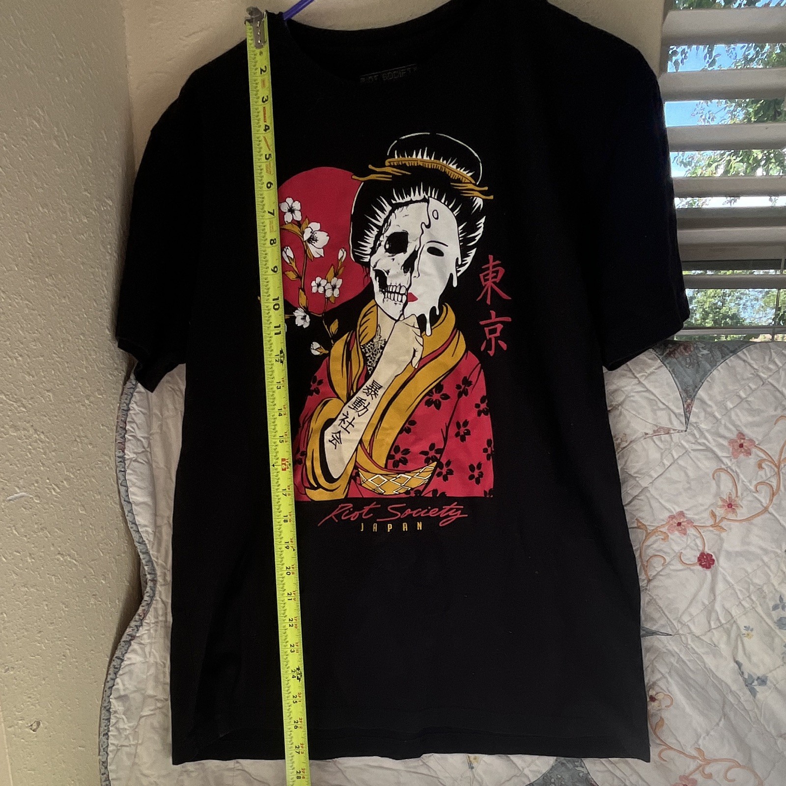 Riot Society Japan Skull Geisha Graphic Print Black Crew Neck Tee Men&rsquo;s LARGE