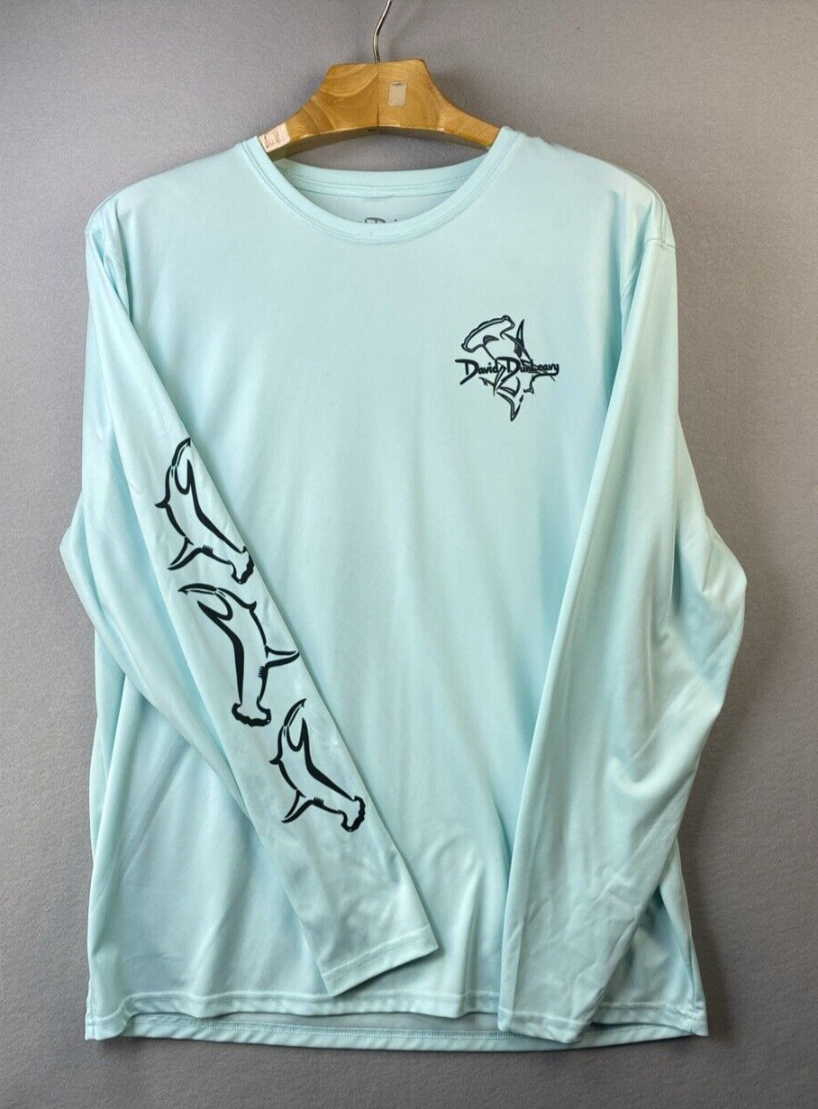 David DunLeavy Performance T-shirt Men&rsquo;s XL Hammerhead Shark Deco Artic Blue EUC
