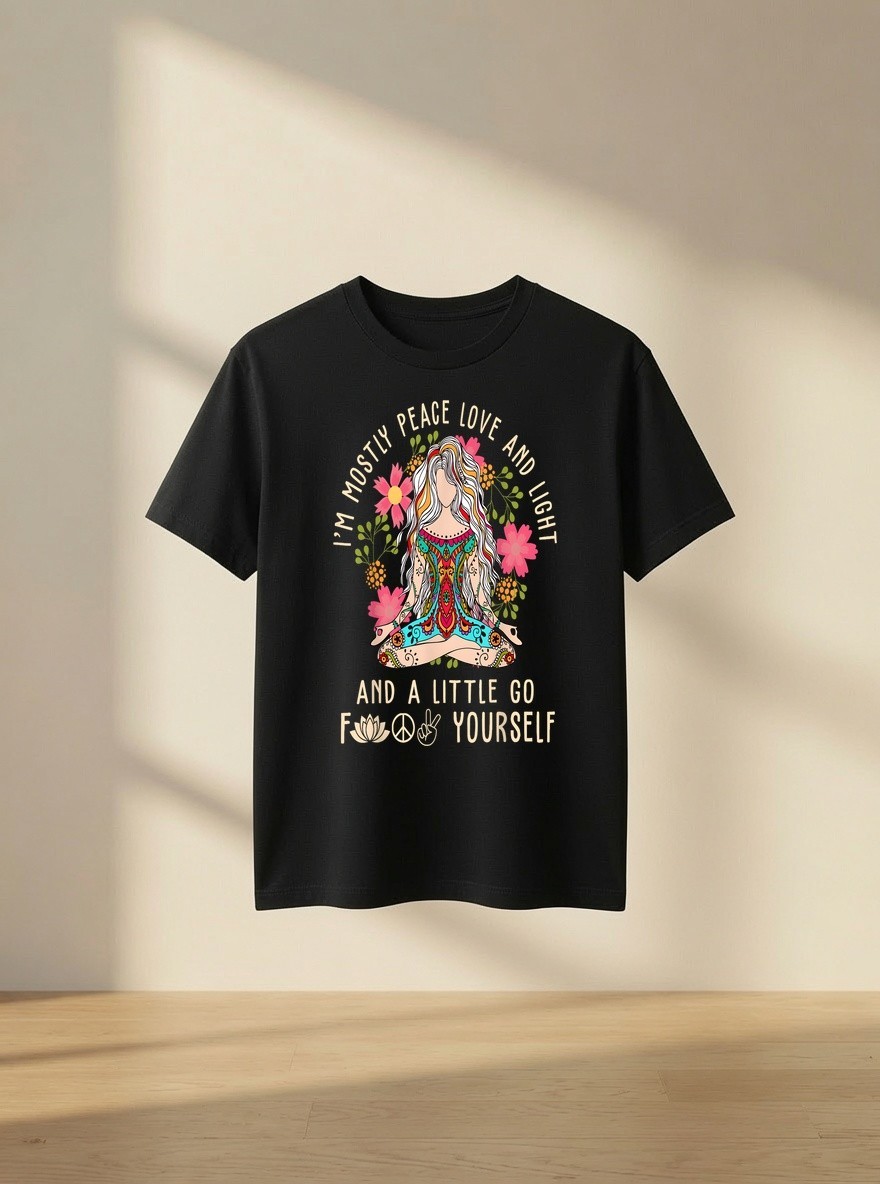 Mostly Peace Love and Light and a Little Sass Funny Yoga T Shirt