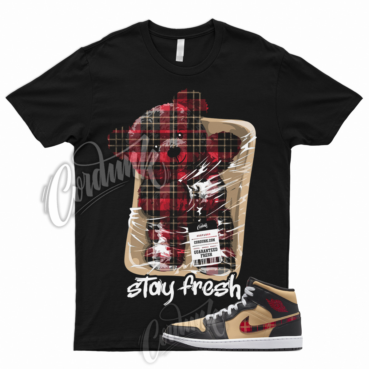 STAY T for 1 Mid Tartan Tan Black Red Plaid Shirt To Match Low High