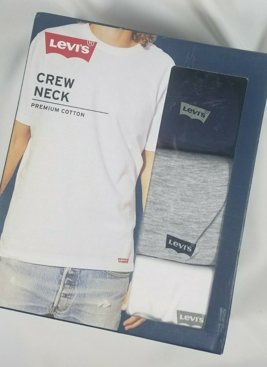 Levi&rsquo;s 3 Pk Crew Neck T-Shirts S Navy Gray White Premium Cotton, Tag-Free Levis