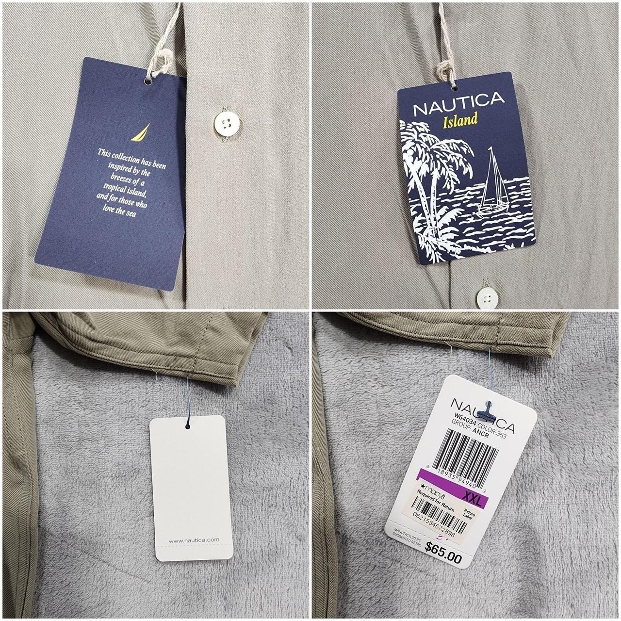 NEW Nautica Shirt Mens 2XL Beige Easy Care Silk Blend Short Sleeve Button Front