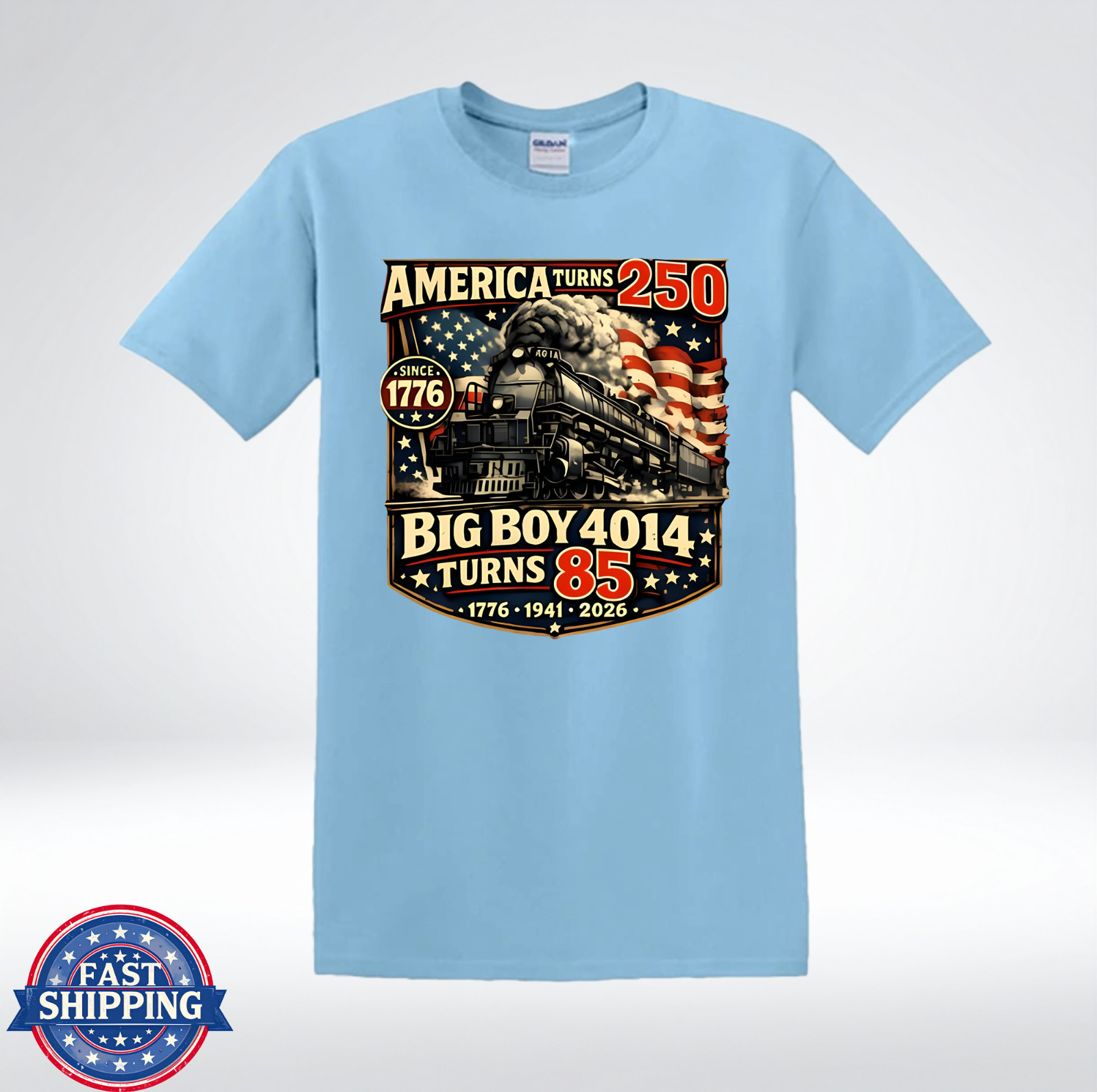 Big Boy 4014 Patriotic Steam Train Enthusiast Graphic T-Shirt