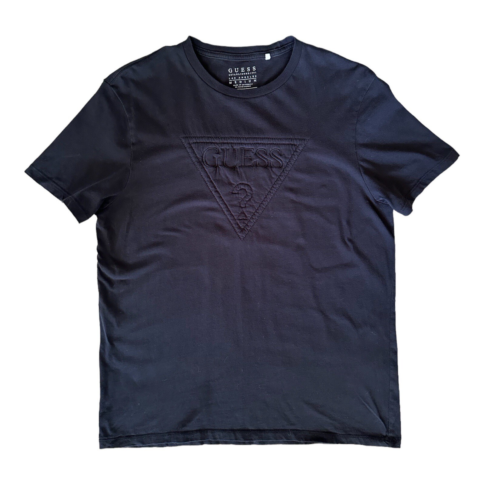 Guess Men&rsquo;s Quilted Logo Jet Black T-Shirt Medium