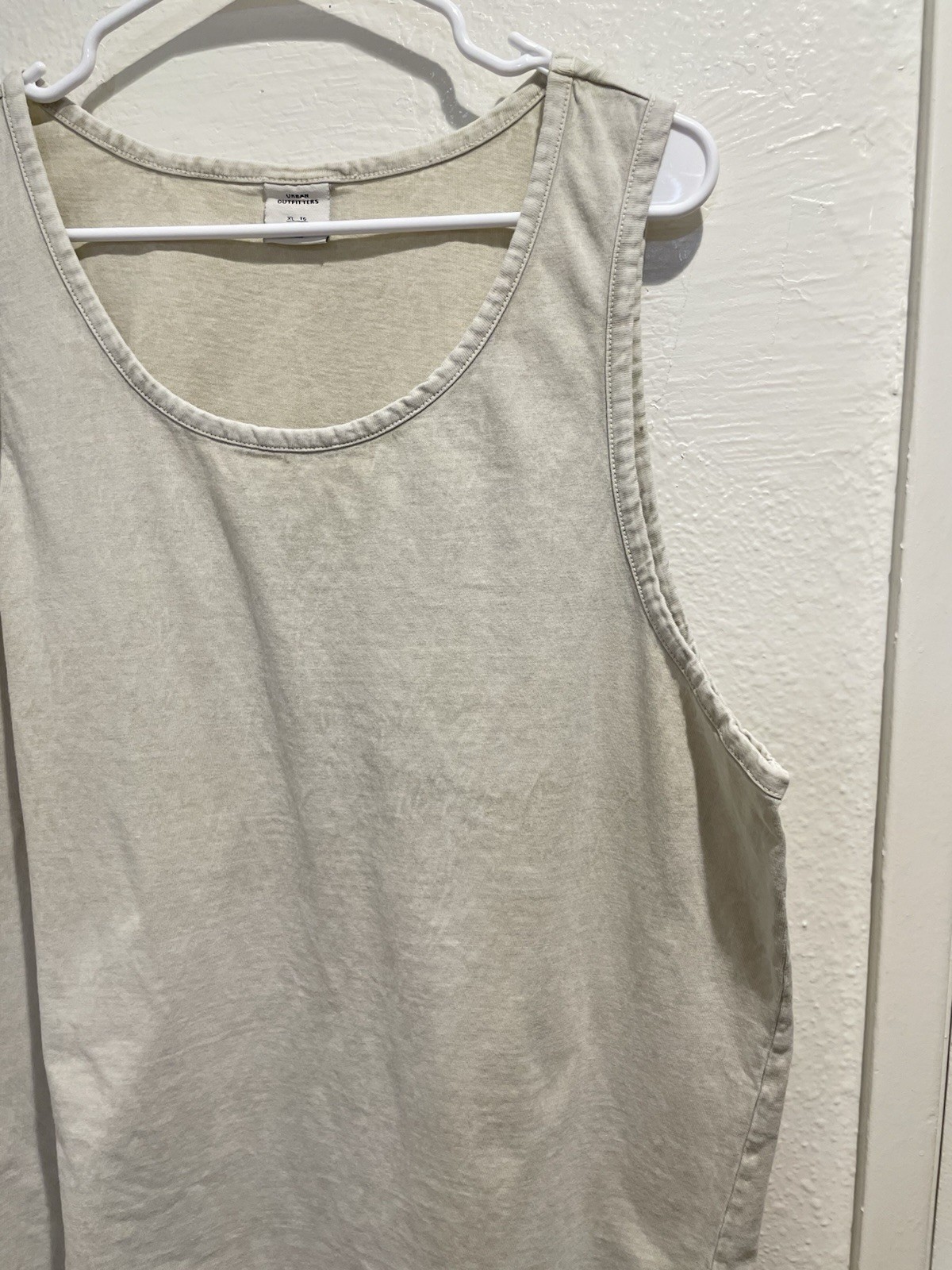 Urban Outfitters Mens XL Tank Top Cream Beige Acid Vintage Wash Cotton Boxy Fit